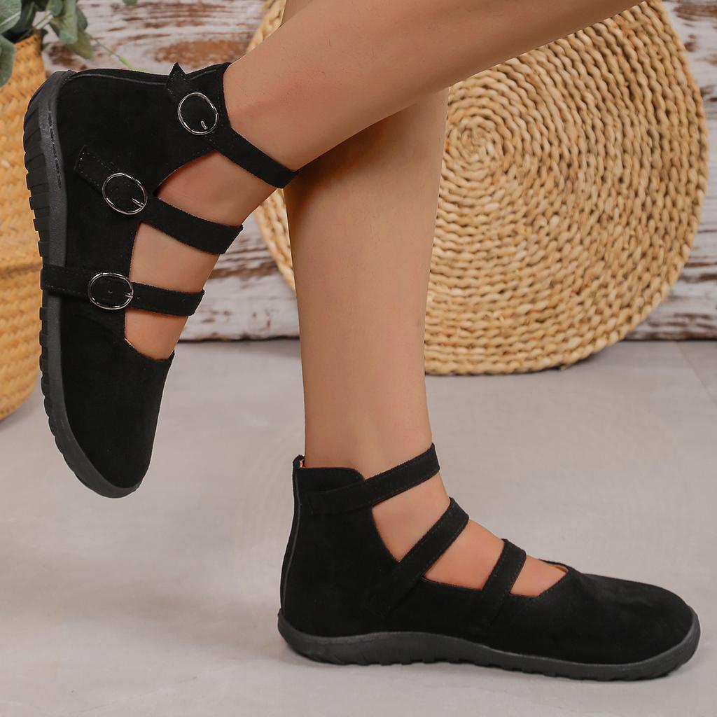 Retro Women's Loafers Plus Size Square Toe Flats Suede Slip-On Shoes Vintage Two Buckle Casual Ballet Pumps