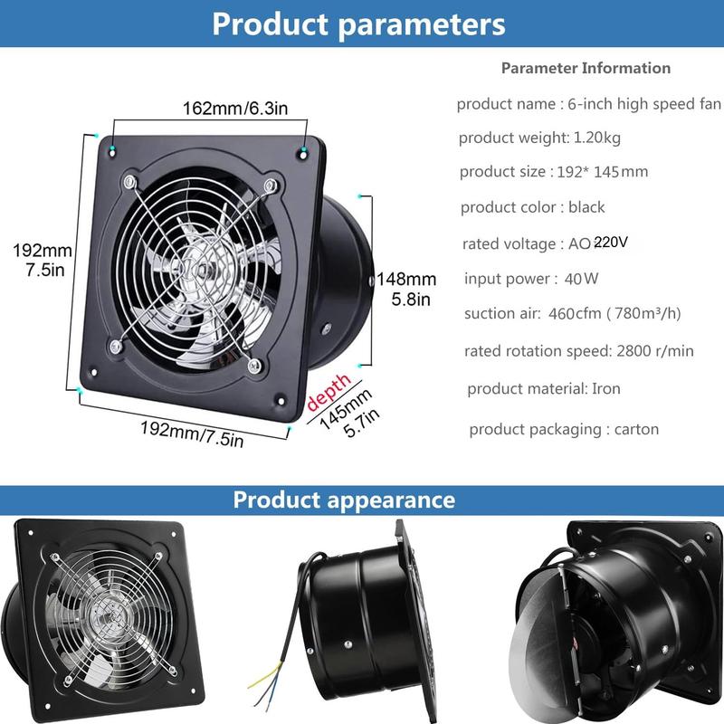 Ventilatore Estrattore Metallo Ferro per Ventilazione 4/6/8", Silenzioso con Valvola di Non Ritorno Anti-reflusso, Ventilatori da Parete&Finestra per Casa