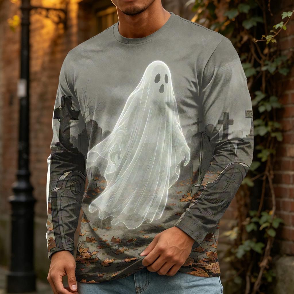 Men's Halloween Printed Long Sleeve Crewneck T-Shirt