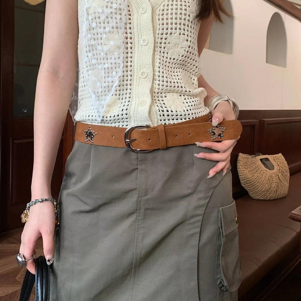 Rivet Metal Buckle Belts Star Pu Leather Waistband Fashion Retro Jeans Belt  Women
