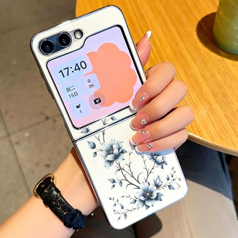 Little Floral Pattern Case For Samsung Galaxy Z FlIP 7 FE 6 5 Z Flip7 Flip6 Flip5 Luxury Plating PC+PU Leather Hybrid Folding Phone Cover