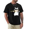 Cat Playing Trombone TShirt Work Wear Short Sleeve TShirt