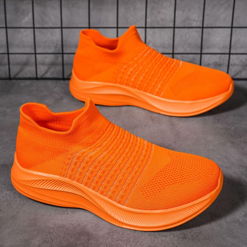 

Мужская обувь большого размера осень новая дышащая сетка с плетением «муха» обувь для пар одна педаль мужская и женская повседневная обувь спортивная обувь 46 оранжевый