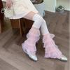 Y2K Mehrlagige Rüschen-Beinwärmer mit Perlenpunkt-Netz, Durchsichtige Kuchenspitzen-Oberschenkelhohe Socken für Damen Mädchen Balletcore Lolita Mode