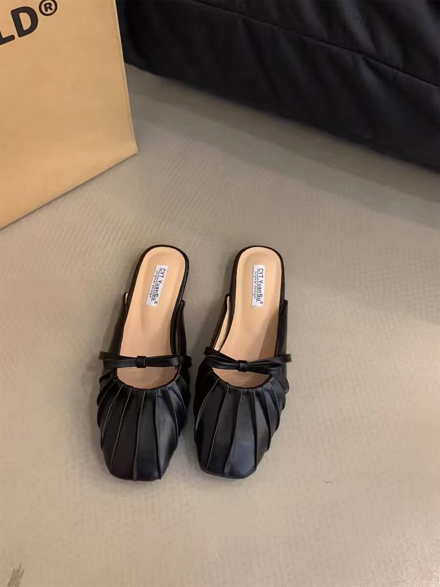 

Женские туфли-лодочки на низком каблуке серебристого цвета с квадратным носком, туфли на плоской подошве для женщин, балетки, удобные женские сандалии с бантом 35 чёрный