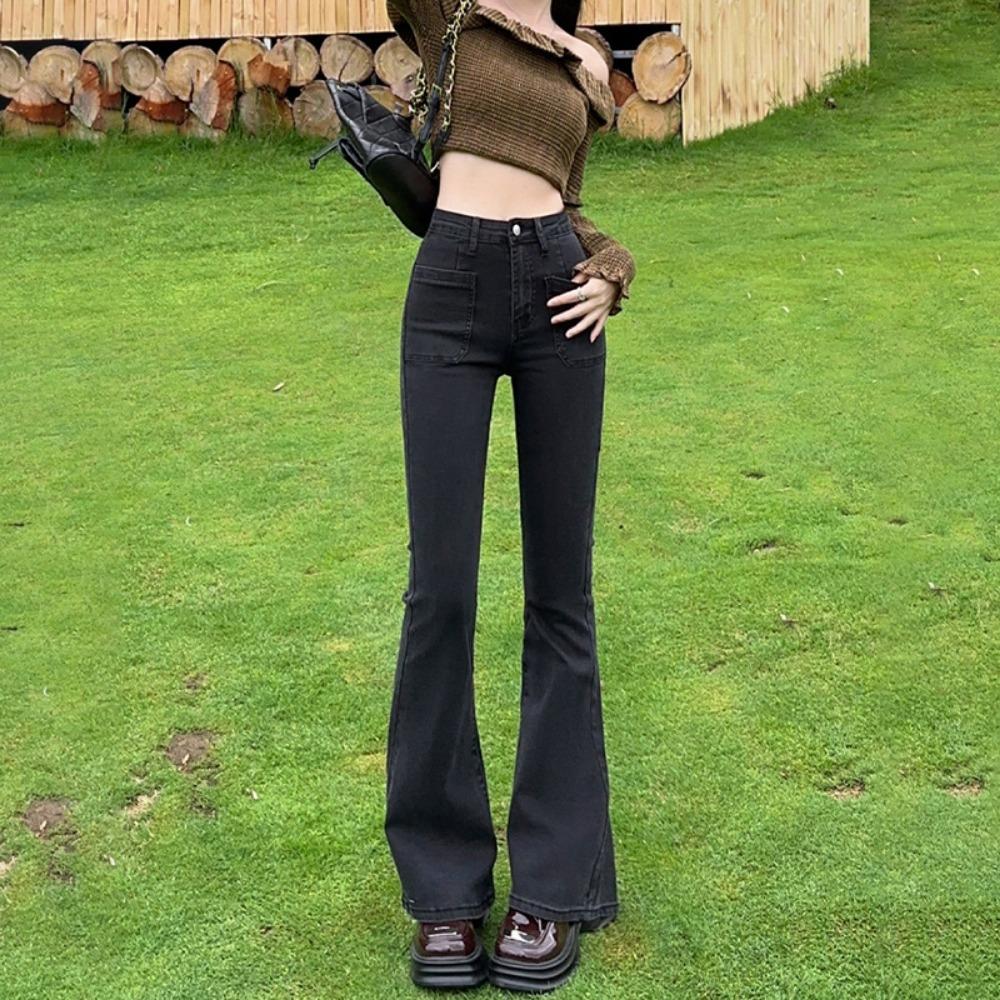 American Retro Flared Jeans Women's Spring and Autumn New Elastic Slim and Thin Design Mopping Pants