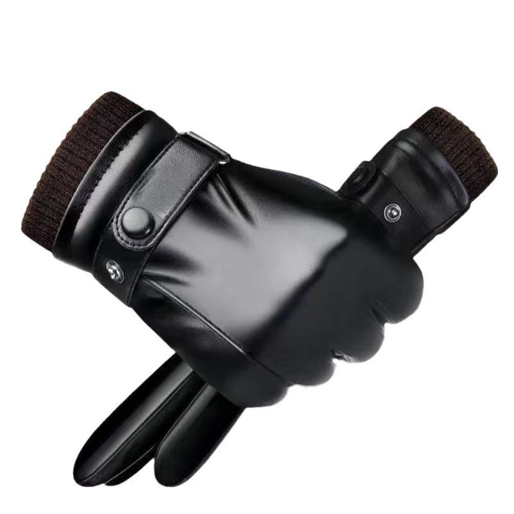 Leather Gloves Men Women Winter Outdoor Cycling Motorcycle Windproof Cold-Proof Fleece Lined Touchscreen Thickened Warm Gloves