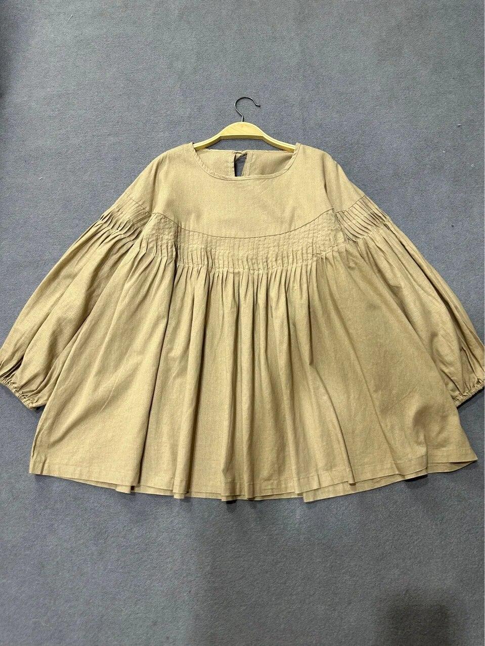 

Осенняя женская одежда Johnature, повседневные топы, винтажные хлопковые и льняные свободные плиссированные свободные рубашки One Size хаки