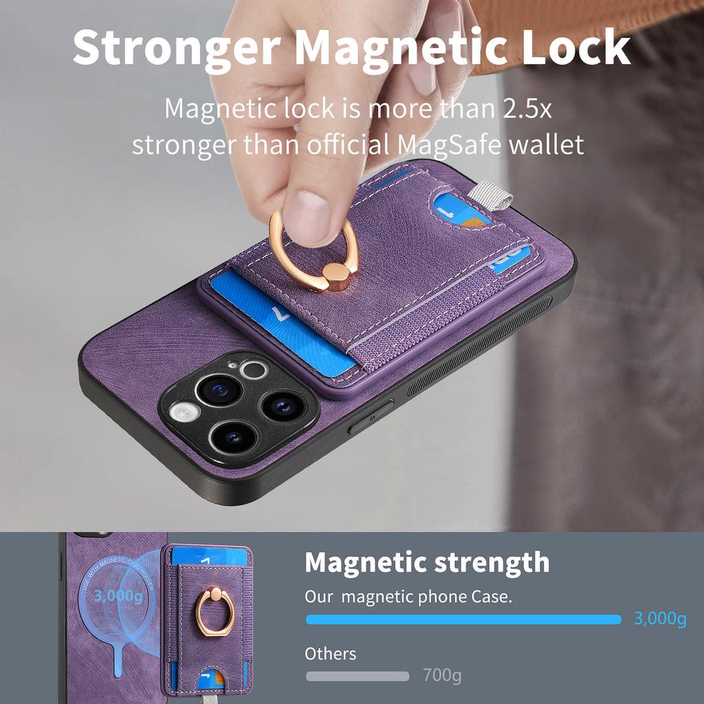 2 In 1 Detachable Cards Solt Ring Holder Case For iPhone 15 Pro Max 14 Plus 13 12 11 XR X XS 7 8 Magnetic Bag For Magsafe Cover