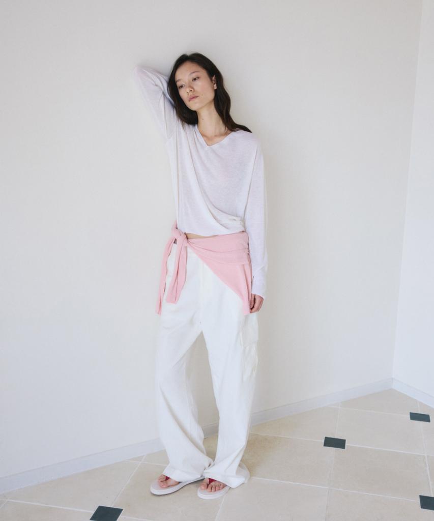 Ieoning Light Linen V-Neck Summer Knit, Ivory