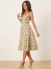 Allegra K Halter Neck Floral Dress, Women's Summer Sundress, Sleeveless Lace-Up Midi Dress, Beige, Size S