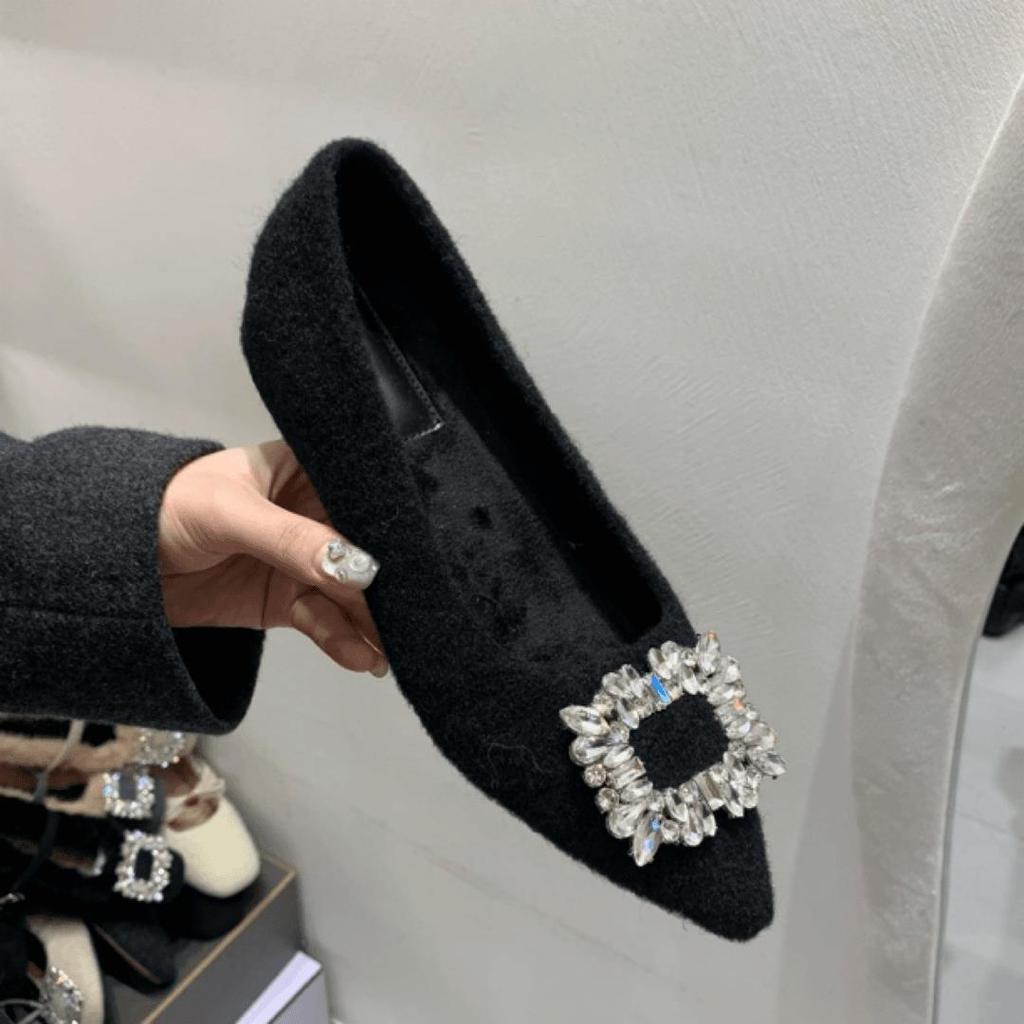 Spitze Plüschschuhe, jährliche Plüsch Strasssteine, schwarz mit Rock, innere Höhenverstellung Single Shoes, Damen Baumwolle.