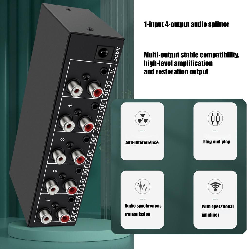 Professional 1 In 4 Out Stereo Splitter 3.5mm Auxs+AV L/R Audios Splitter For Stable Audios Transmission Audios Switcher