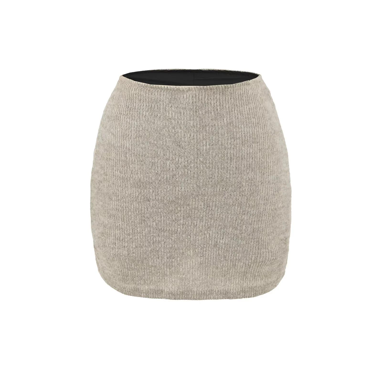 

Women s Spicy Retro High-Waisted Knit Mini Skirt - Solid Color, Sexy Hip-Hugging A-Line for Autumn/Winter Large