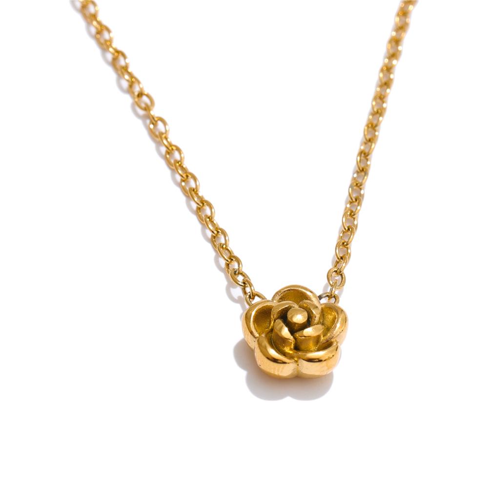 Yhpup Chic Stainless Steel Rose Flower Chain Necklace Bracelet Earrings Set Gold & Platinum PVD Waterproof Plated Daily Jewelry