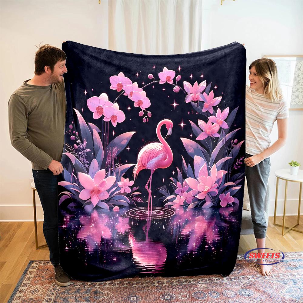 Beautiful Pink Flamingo Cartoon Soft Blanket for Bed Bedroom Sofa Picnic, Throw Blanket for Cover Outdoor Leisure Trip Nap Gifts