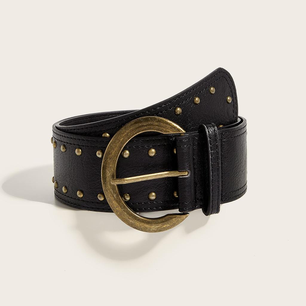 Rivet Leather Punkinspired Belt With Double Row Stitching Urban Style Outfits
