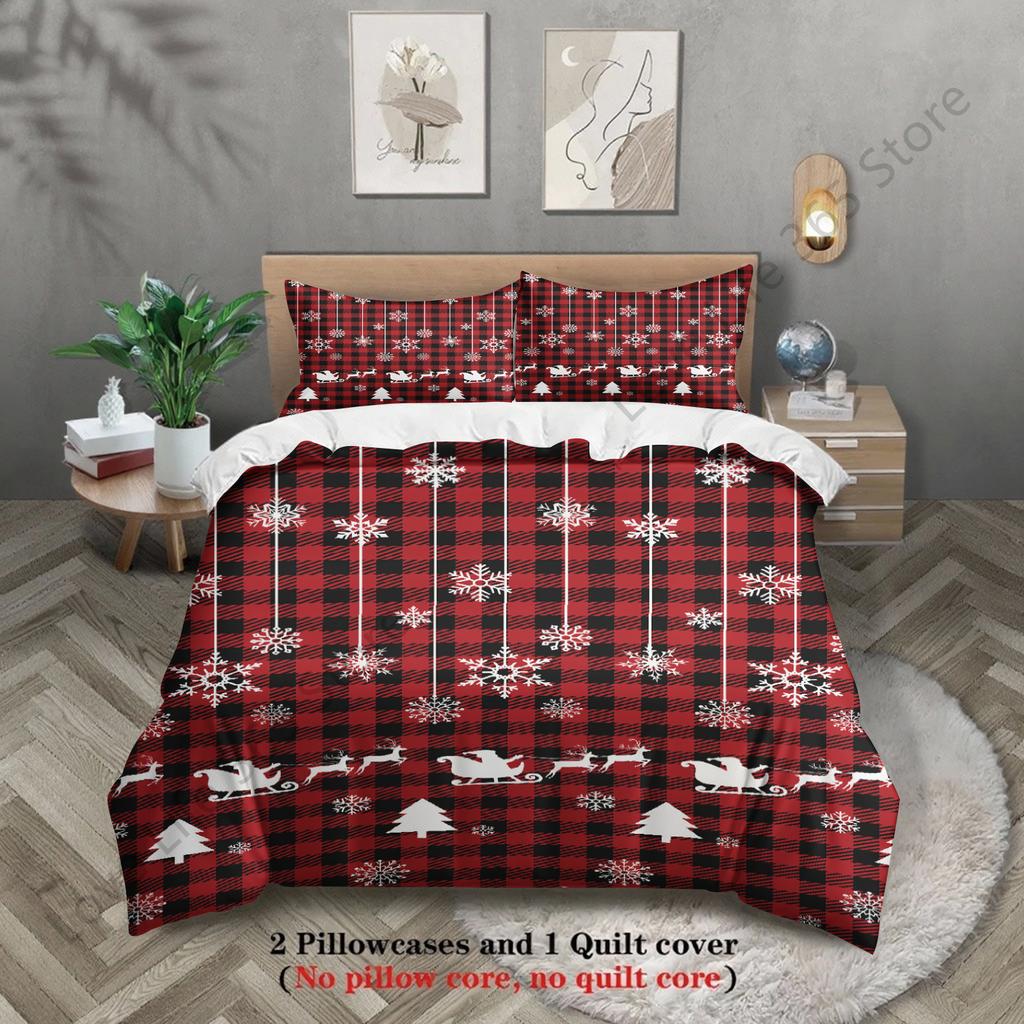 3pcs Christmas Snowflake Bedding Set 3D Printed Elk Duvet Cover Set King Queen Twin Single Size Birthday Gift Room Decor