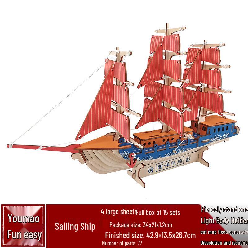 DIY Wooden Ancient Sailing Ship Model Kit: 3D Puzzle, Handmade Silk Merchant Vessel for Adults