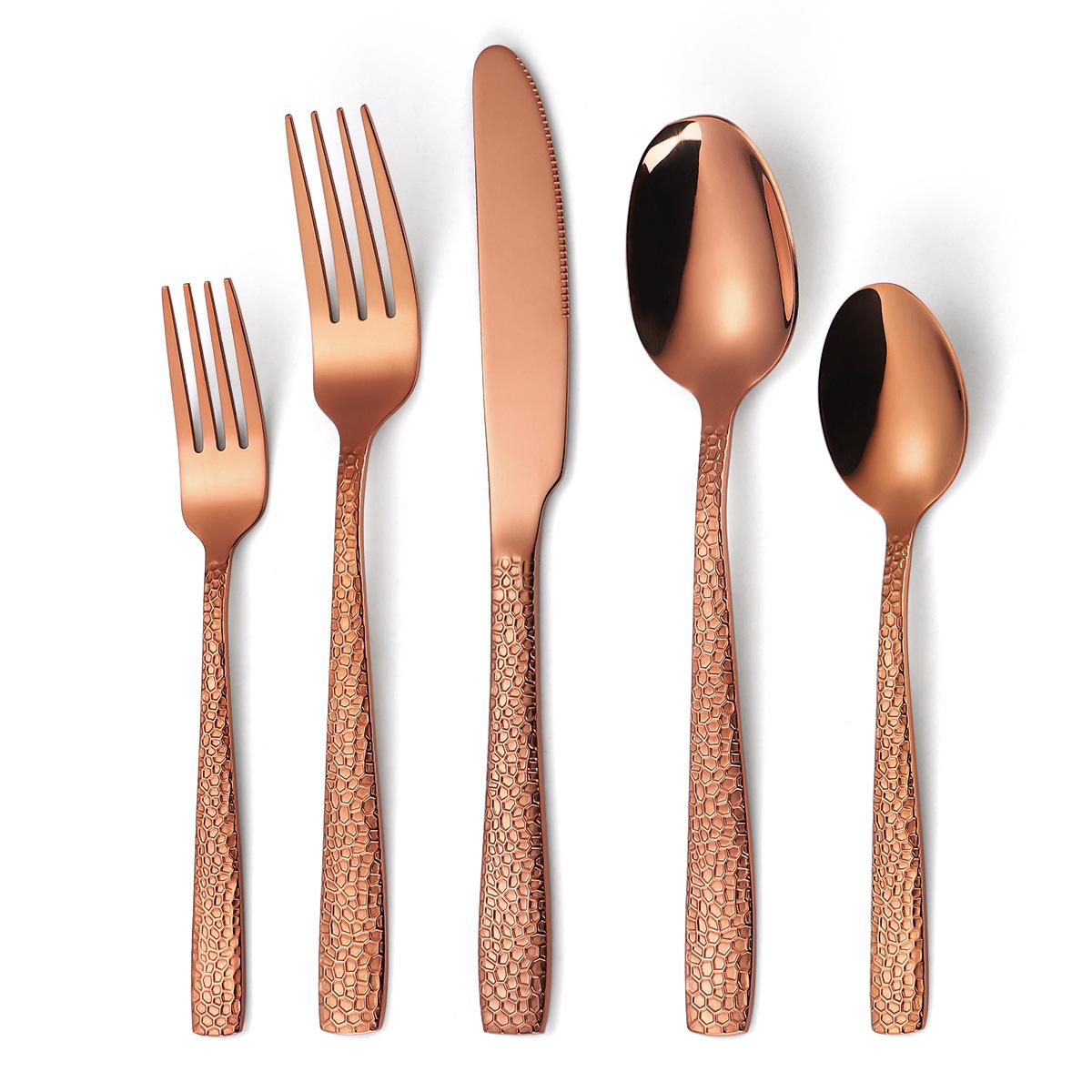 

Stainless Steel Black Hammer Tableware Knife Fork Spoon Set Western Food Dessert Daily Necessities YSH-17-5PS ярко-розовый