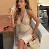 European and American Style Women's Clothing New Vacation Casual Pure Desire Sexy Deep V Backless Lace Splicing Neck Dress