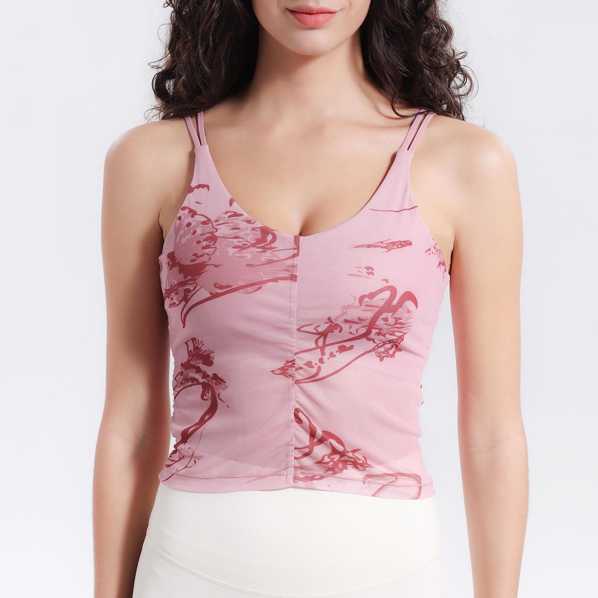 

Lulu Укороченный топ-майка с сетчатым принтом в китайском стиле для йоги и фитнеса S