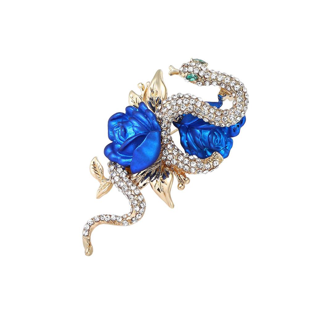 Enamel Rose and Snake Brooch with Rhinestones for Women Elegant Designs Lapel Pin for Business and Social Events