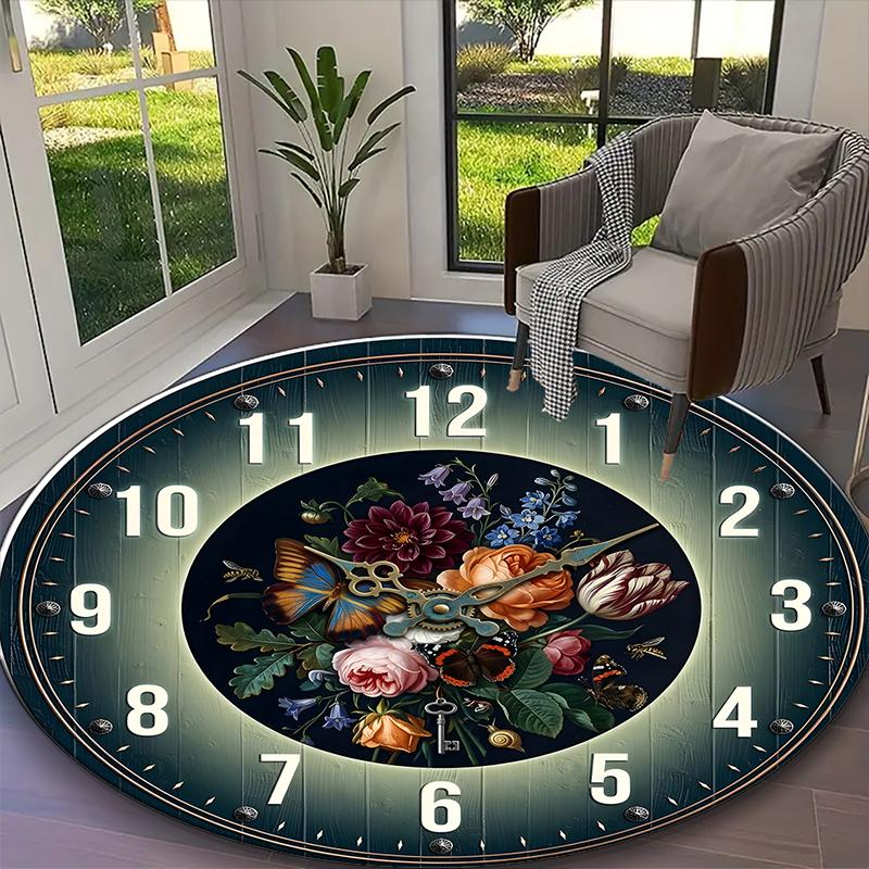 1pc Clock element Rug, Digital Printed Home Chair Sofa Mat, Durable Office Round Carpet, Beautiful Festival Decorations