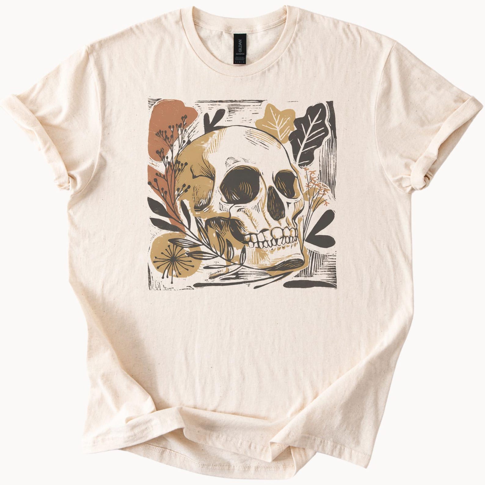 Skull Floral Graphic T Shirt Botanical Skull Art Nature Flowers Earthy Skulls Artistic Tee Shirt 140