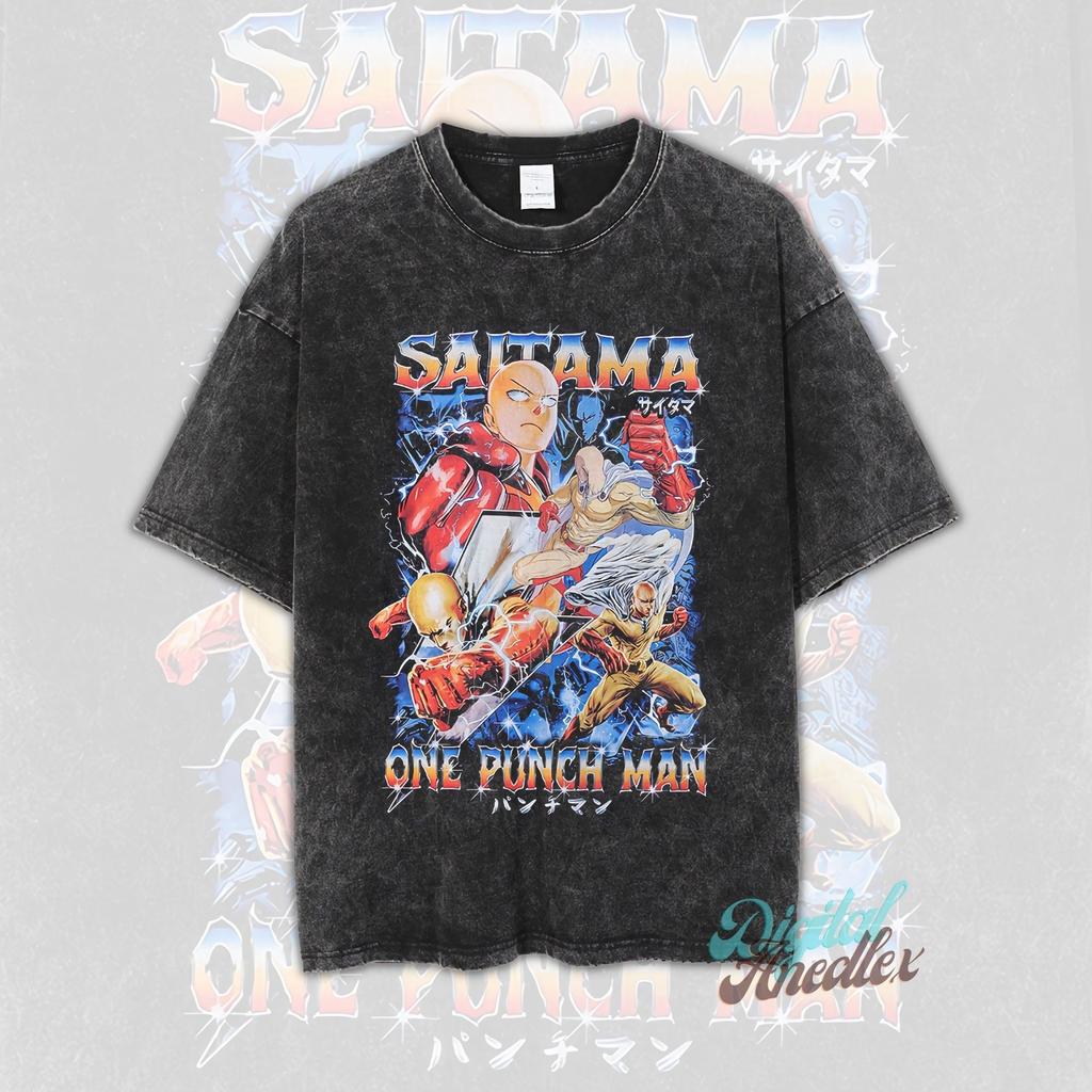 ONE PunchMan Manga Tshirt Saitama Graphic Print T Shirt Vintage Washed Oversized Cotton Tshirt Short Sleeve Tee Mens Clothing