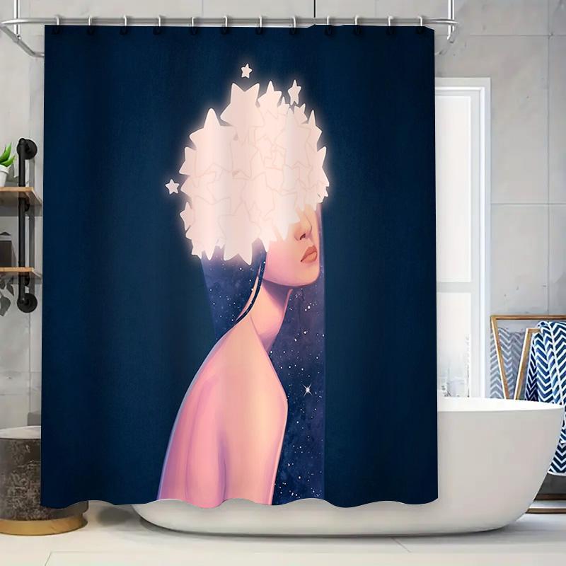 Galaxy Girl Shower Curtain Celestial Space Decor Anime Aesthetic Room Divider Bathroom Decor Universe Pattern Home Textile