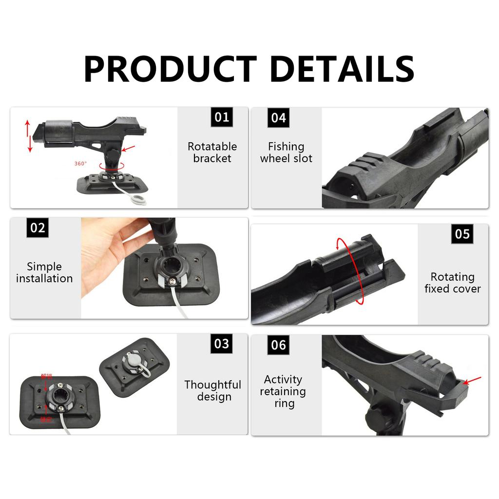 Universal Rod Mount Stand Bracket Fishing Rod Holder for Inflatable Kayak Boats 360 Degree Adjustment Rod Holder