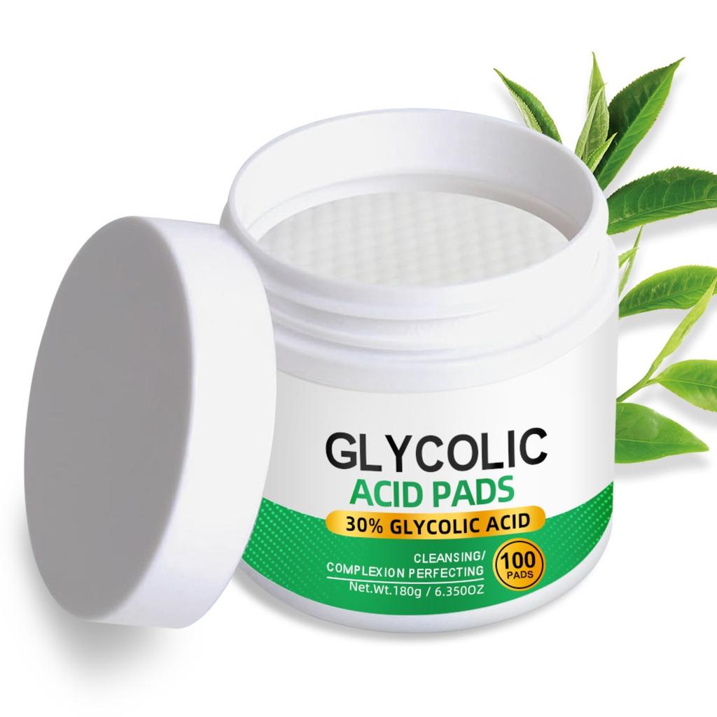 Toallitas con ácido glicólico para el cuidado de la piel, exfoliación, limpieza de poros y reducción del acné (100 toallitas de 20 ml)