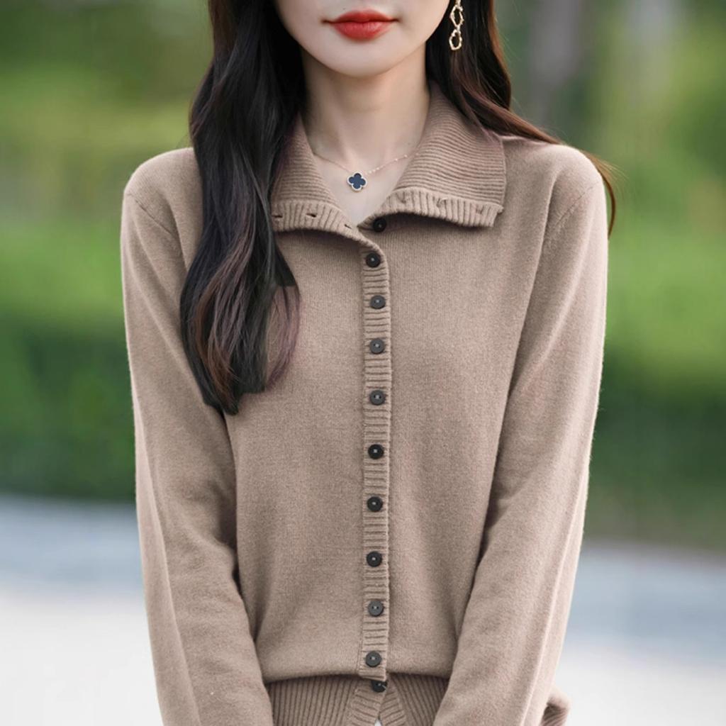 Women S Thick Knit Cardigan Solid Color Long Sleeve Button Closure Casual Sweater