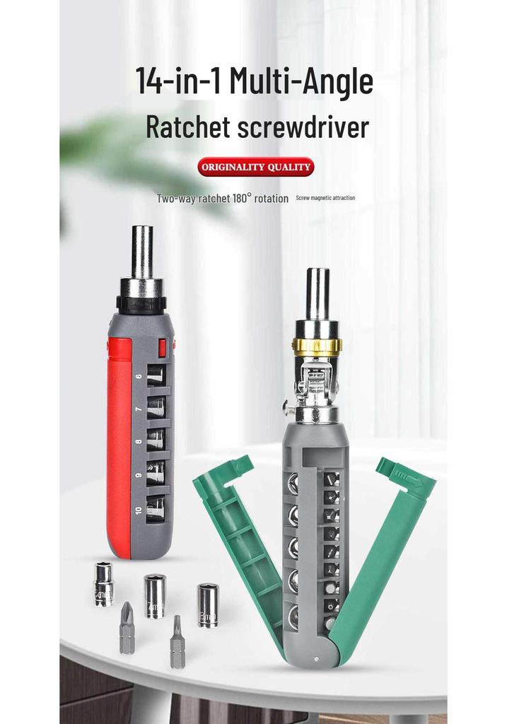 14-in-1 Multi-functional Ratchet Screwdriver Set with Flathead & Phillips Options
