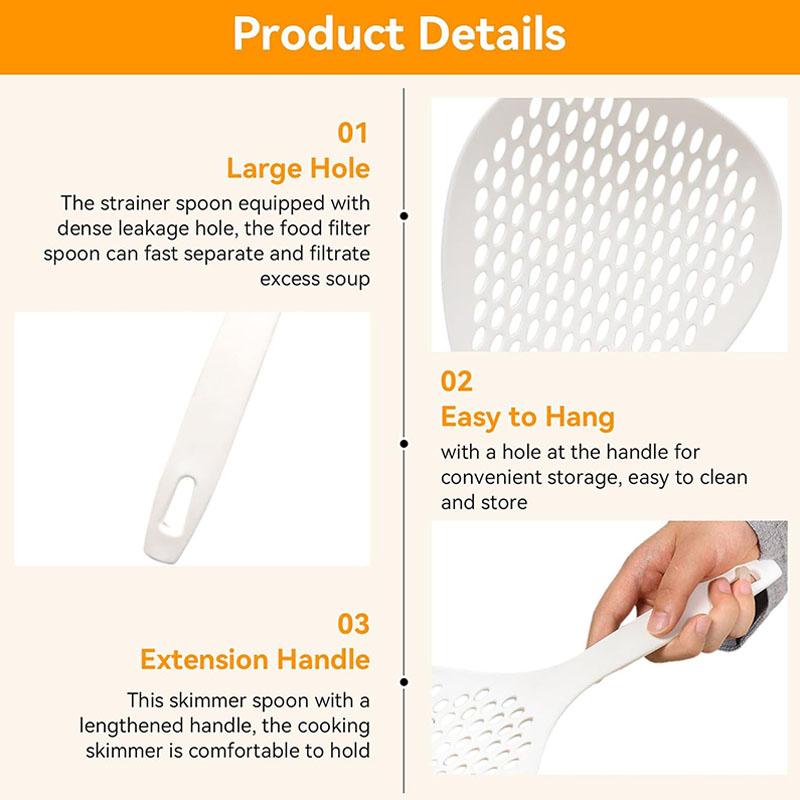 Plastikowe łyżki cedzakowe, odporne na wysokie temperatury, z długim uchwytem, łyżka cedzakowa, cedzak do makaronu, chochla kuchenna do smażenia i gotowania