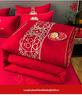 Four-Piece Red Bridal Chamber Wedding Bedding Set with Embroidered Duvet Cover and Bed Sheet.