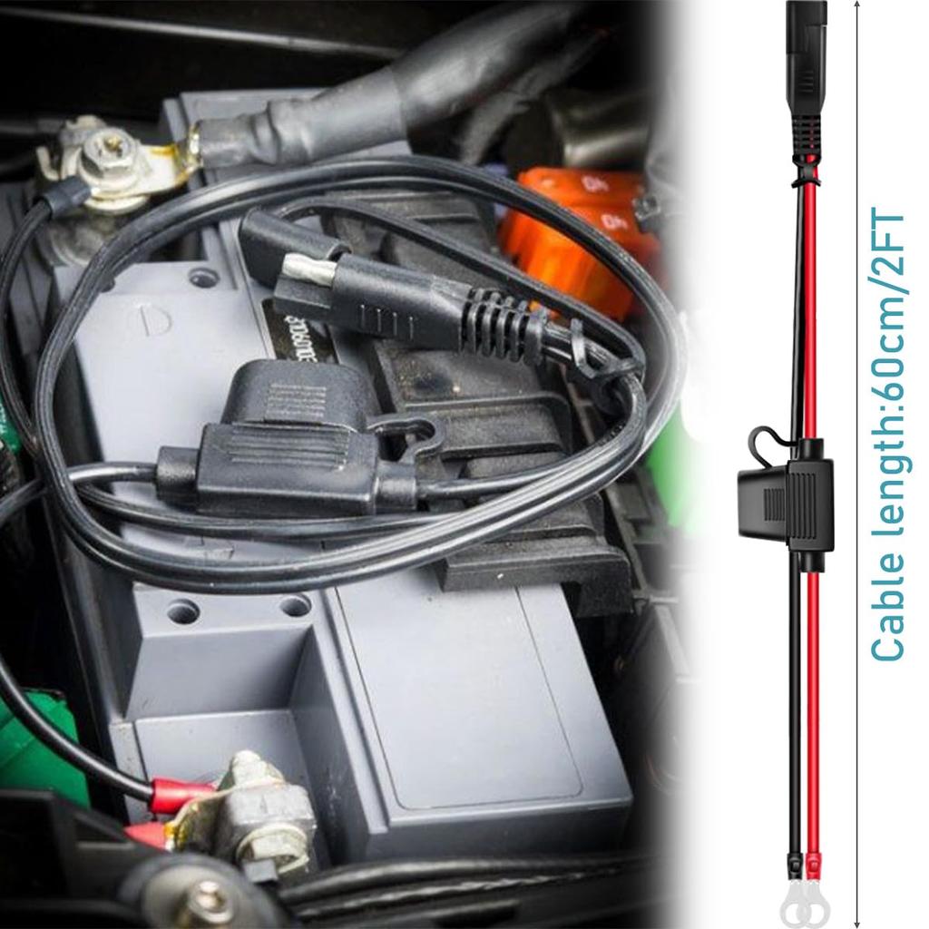 DAOKAI SAE Stecker, 2 Fuß SAE O-Ring Klemmenkabelbaum 10AWG Schnellverbindung/Trennung, 15A/20A/30A Sicherung Auto Fahrrad Traktor - 2 Stück