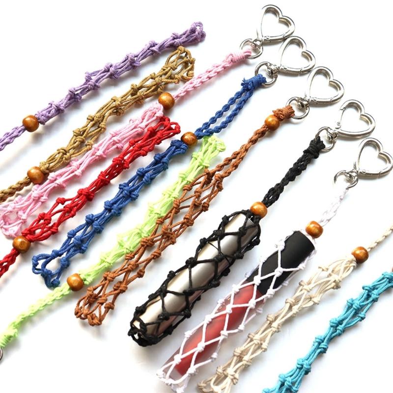 Handwoven Waxed Cord Keychain Net Pocket Bag Charm For Bags Backpacks And Accessories Fashionable Keyring