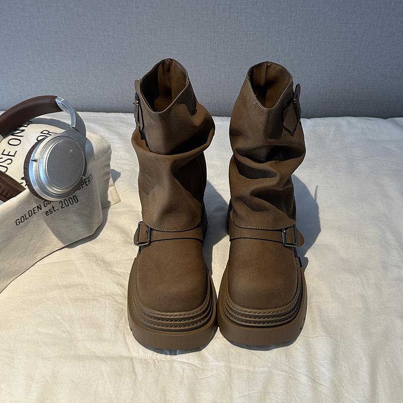 

Vintage Platform Thick Bottom Women Ankle Boots Fashion Belt Buckle Autumn Winter Female Slip On Short Booties 35