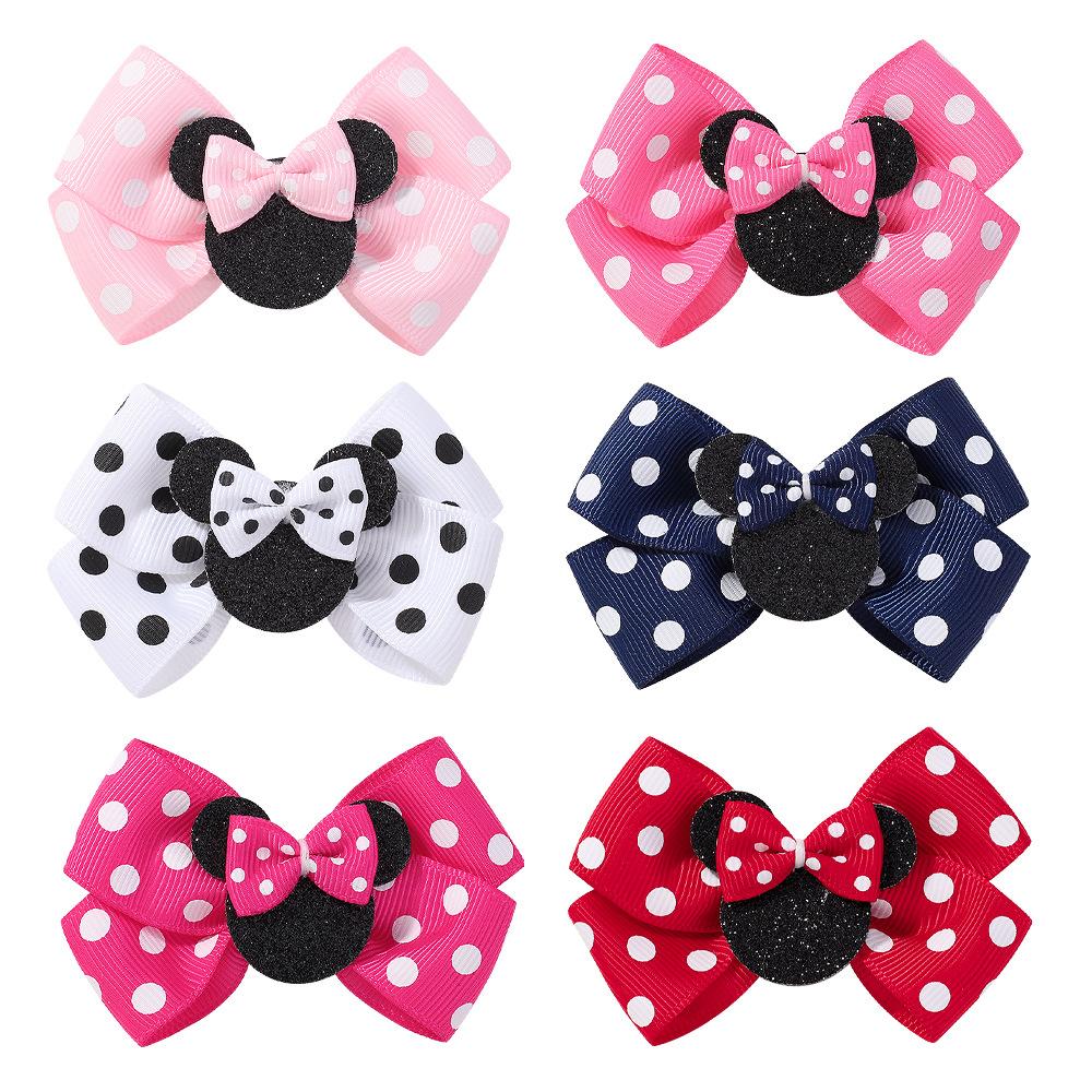 Girls Headwear Mickey Mouse Hair Accessories Set Girls Hairpin Card Pink Polka Dot Bow Cartoon Hairpin 3679