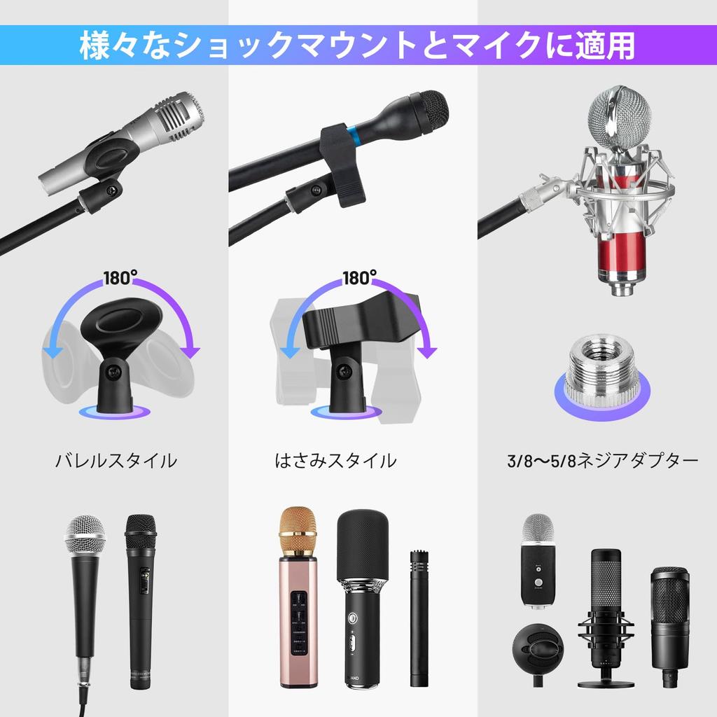 CAHAYA Microphone Stand Desktop Straight Boom 2-Way Design 360° Height Adjustment Steel Base Clips Cable Covers Black CY0360