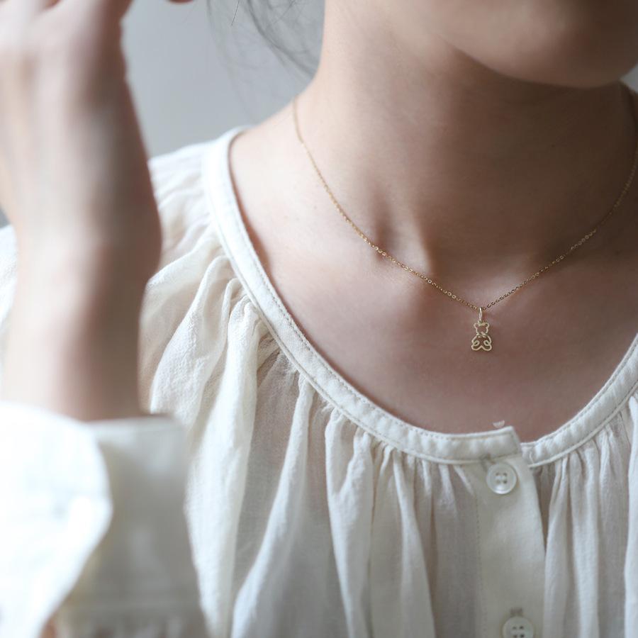 S925 Sterling Silver 14k Gold Plated Necklace Hollow Cute Bow Bear Pendant Clavicle Chain for Women Jewelry Gift