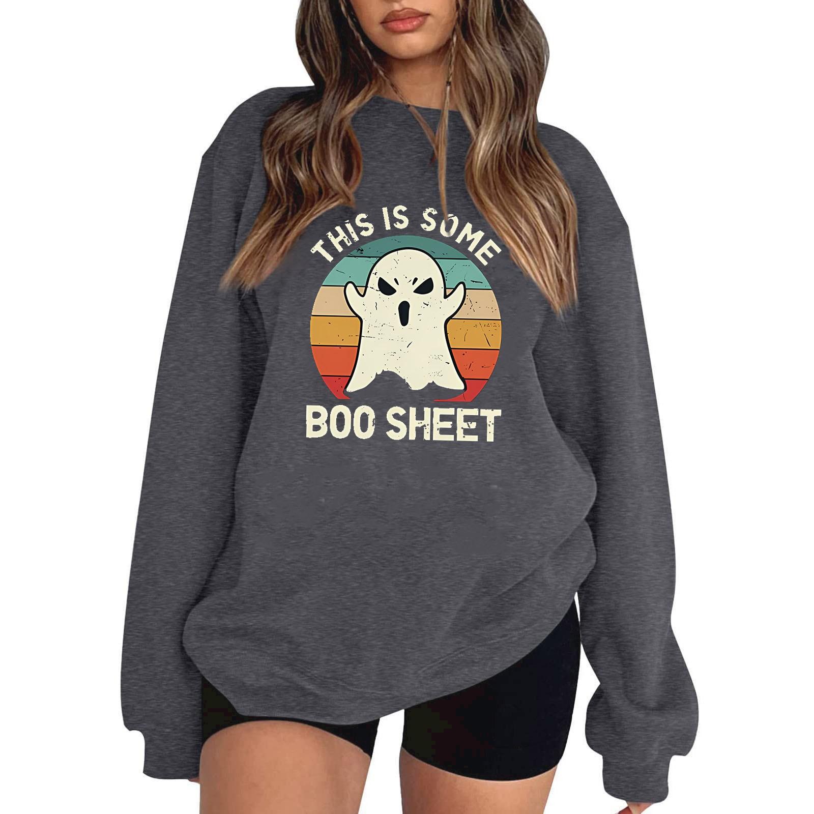 

Женский пуловер с принтом Хэллоуина, круглый вырез, заниженная линия плеча, блузка с длинными рукавами XL