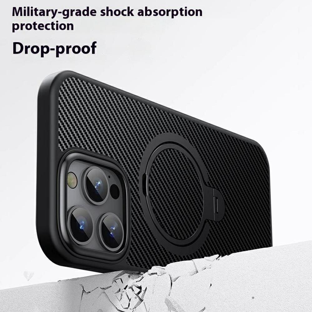 For iPhone 16 Pro Max Case Compatible with MagSafe Kickstand Carbon Fiber Texture PC + TPU Back Cover