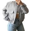 Women's Cropped Jackets Stand Collar Varsity Shacket Coat Casual Button Down Long Sleeve Spring Autumn Outerwear