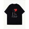 White T Shirt With Red Heart And Doodle Design For Casual Wear