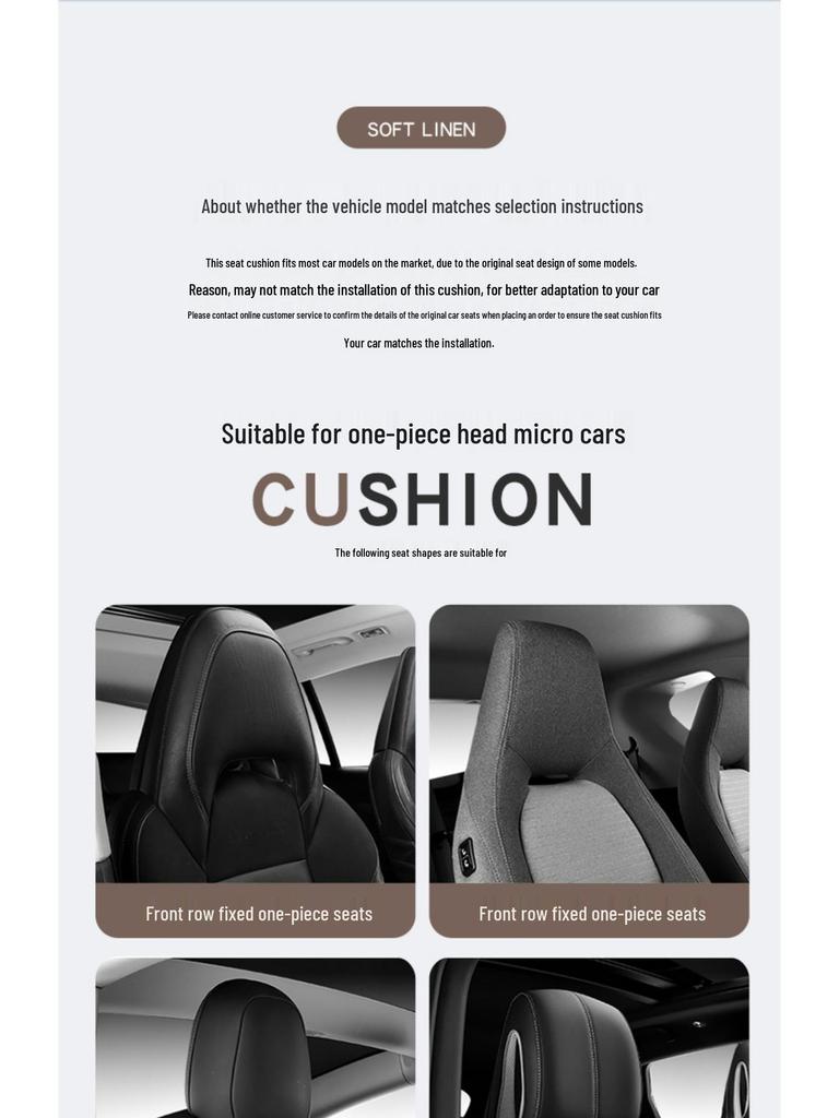 Breathable All-Season Linen Cotton Car Seat Cushion Cover, Universal Fit