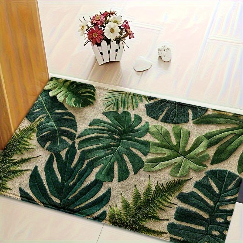 

1 Tropical Green Plant Pattern Rectangular Bath Mat- Machine Washable Polyester Non-Slip Backing Soft Plush Texture for Bathroom 40X60cm