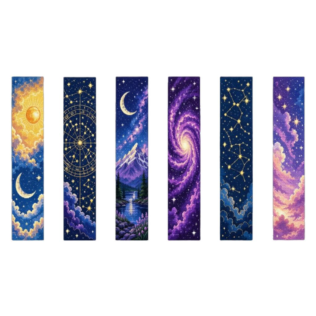 Stitch Bookmark Kit 6Pcs Single Sided 11CT DIY Printed Canvas Cotton Needlework Embroidery Set